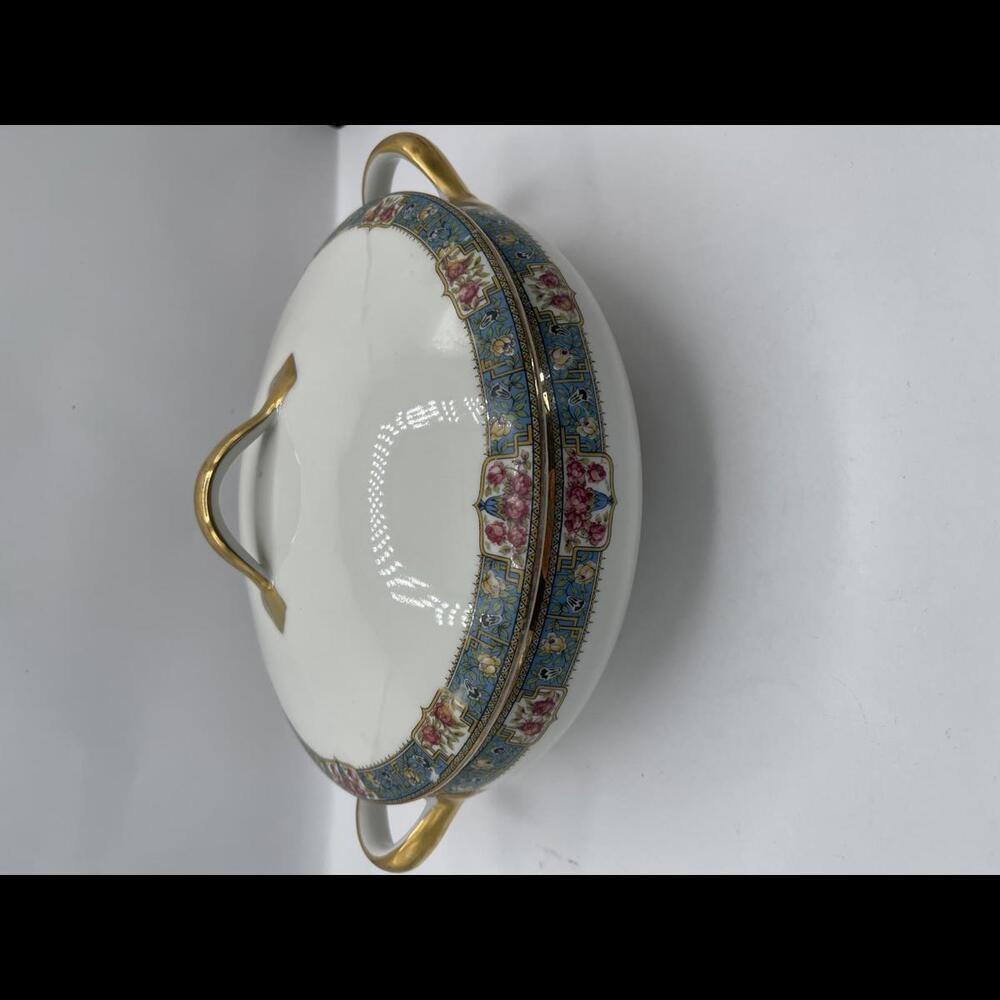Vintage Limoges France MF Soup Tureen Blue Floral #2